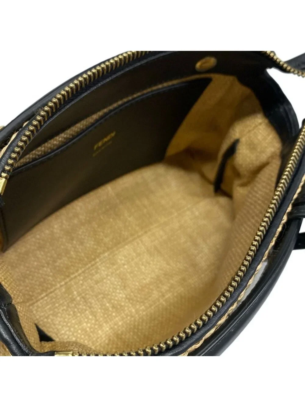 Fendi Handbag Mini Visible Beige Black Leather
